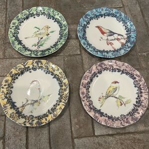 Anthropologie Birdwatcher Plates Set of 4 Floral Bird Japan Cottagecore Dessert